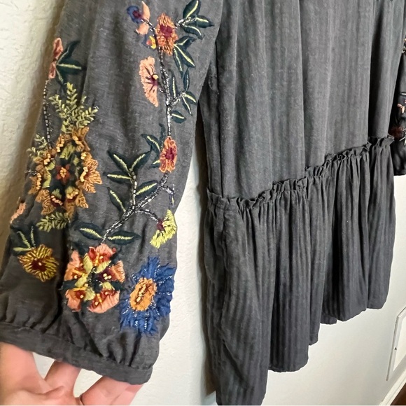 Zara Trafaluc Collection Embroidered Floral Gray Dress Size Large - Picture 3 of 14